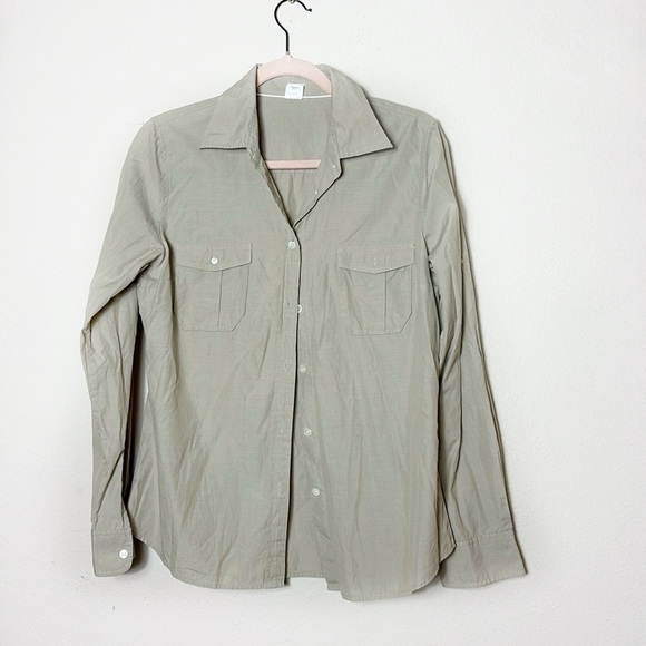 J. Crew 100% Cotton Button Down Shirt Roll Up Sleeves Beige size Medium - Picture 1 of 9